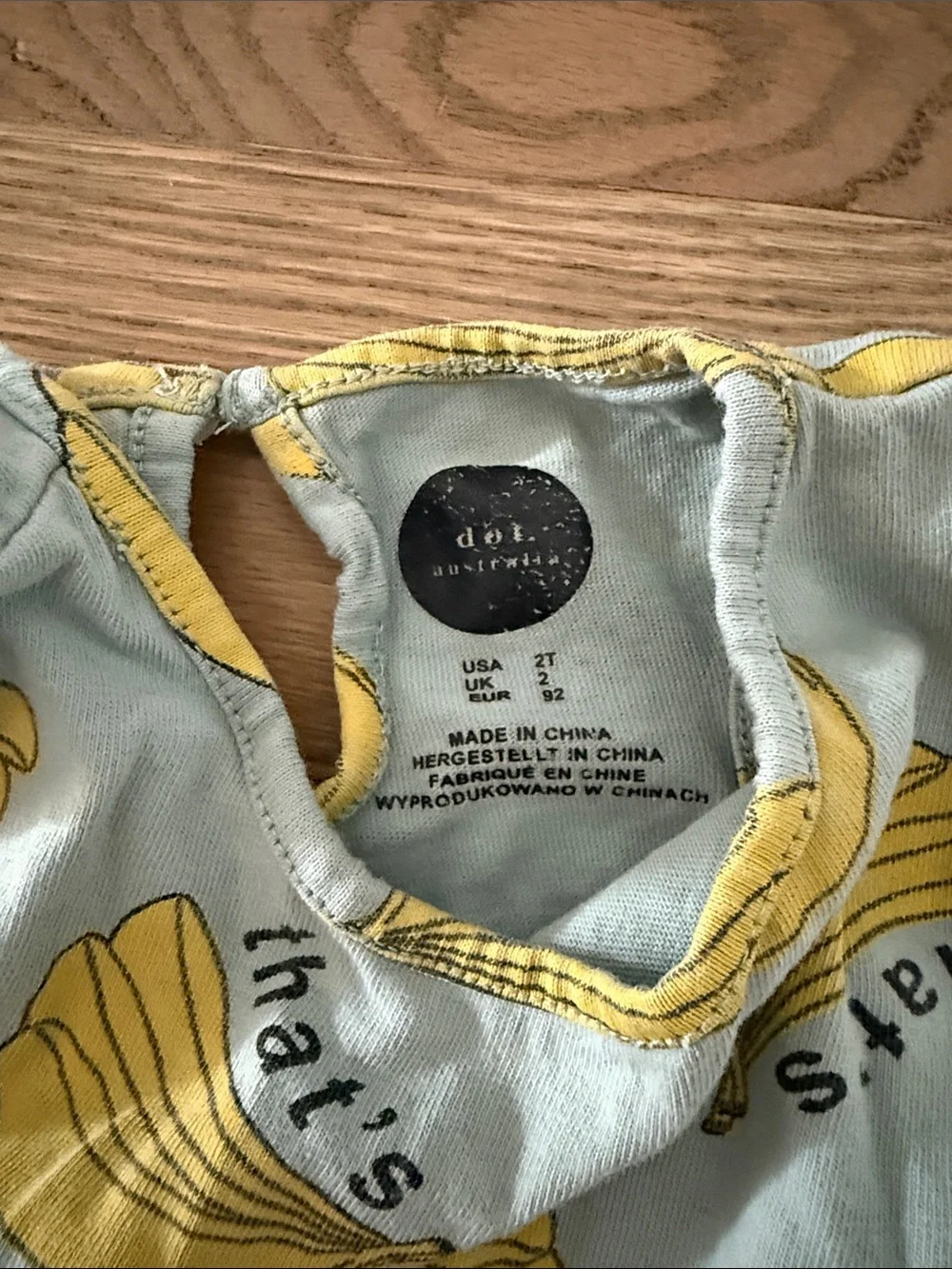 Dot Australia Kids Banana Print Sleeveless Dress - Yellow on Light Blue Size 2T